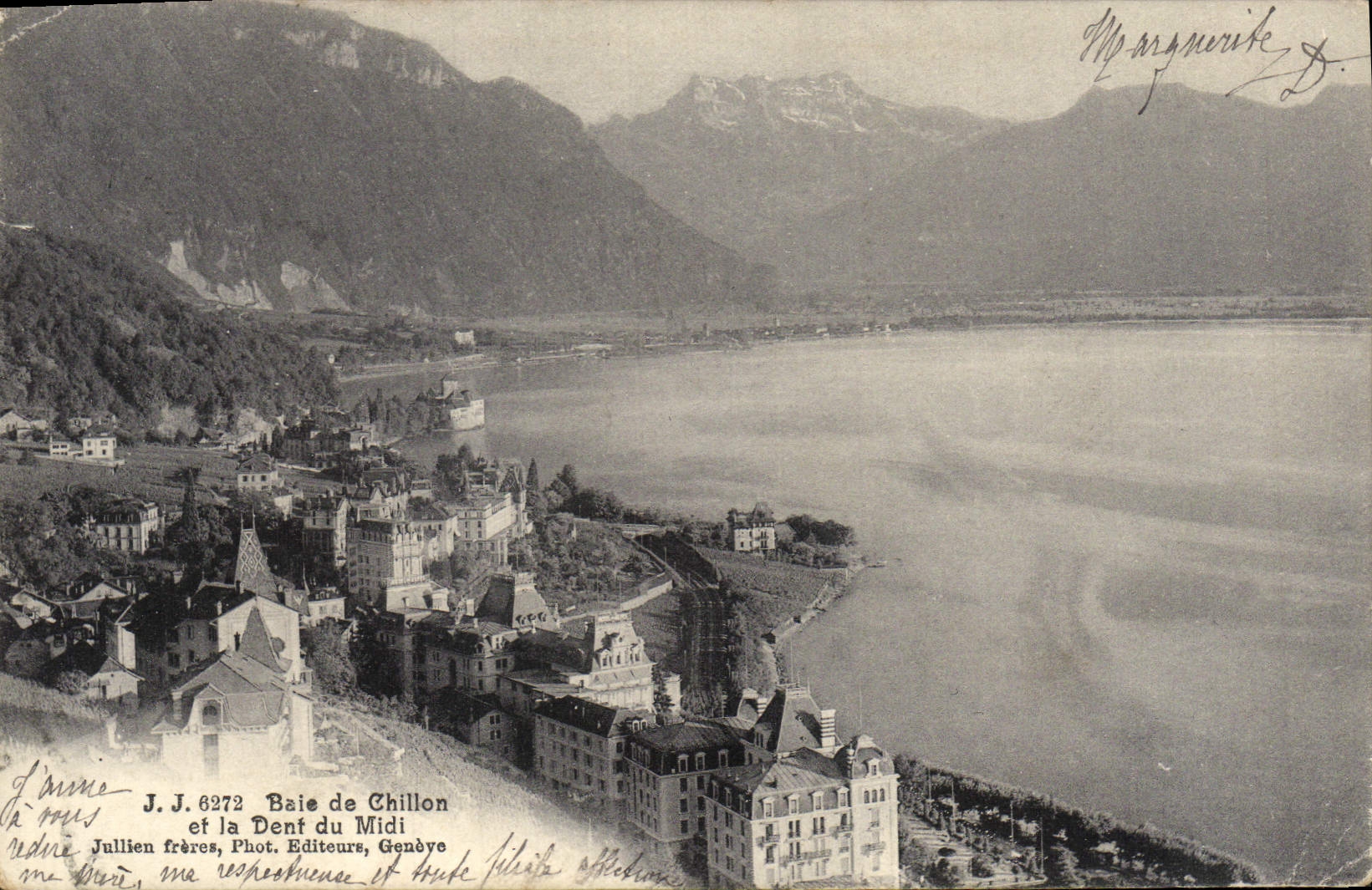 VINTAGE POSTCARD Bay of Chillon and dent du midi