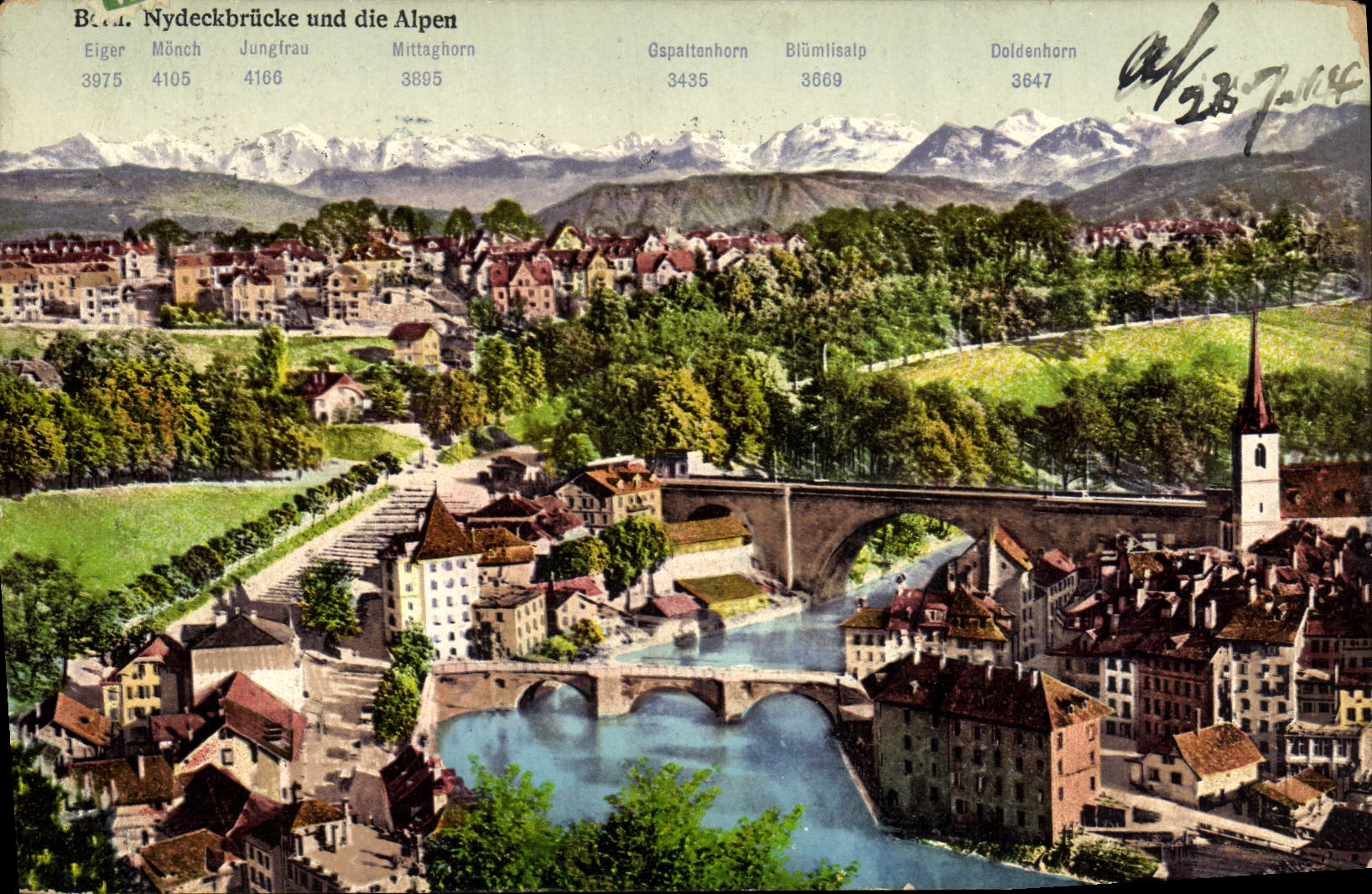 VINTAGE POSTCARD Bern Nydeckbrucke und die Alpen