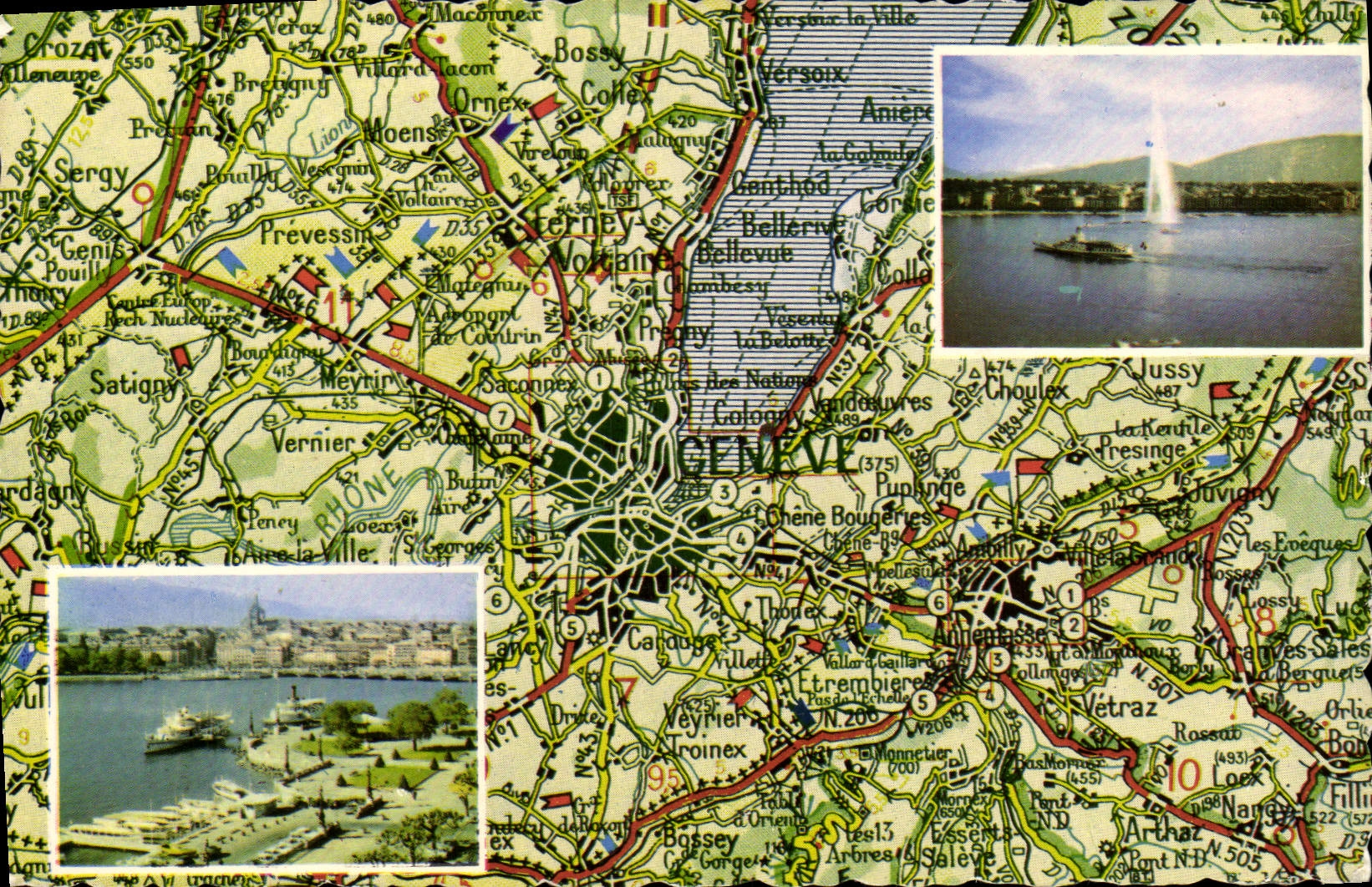 CPM Carte De La Regign De Geneve Avec Vues De La Ville