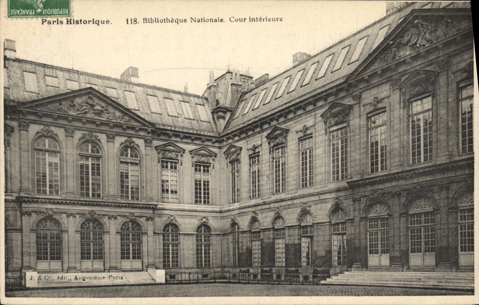 VINTAGE POSTCARD Paris National library interior Court