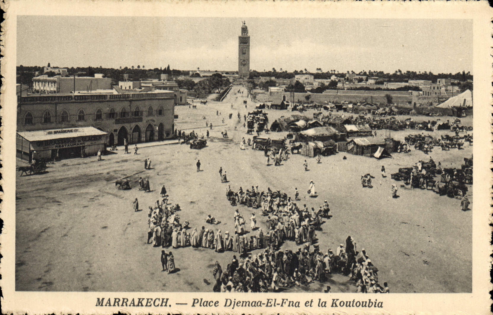VINTAGE POSTCARD Marrakech Places Djemaa El Fna and Koutoubia