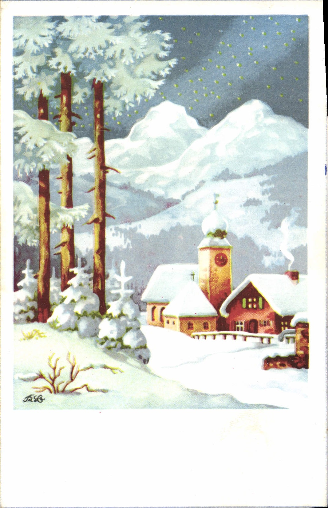 CPA Fantaisie Eglise sous la neige