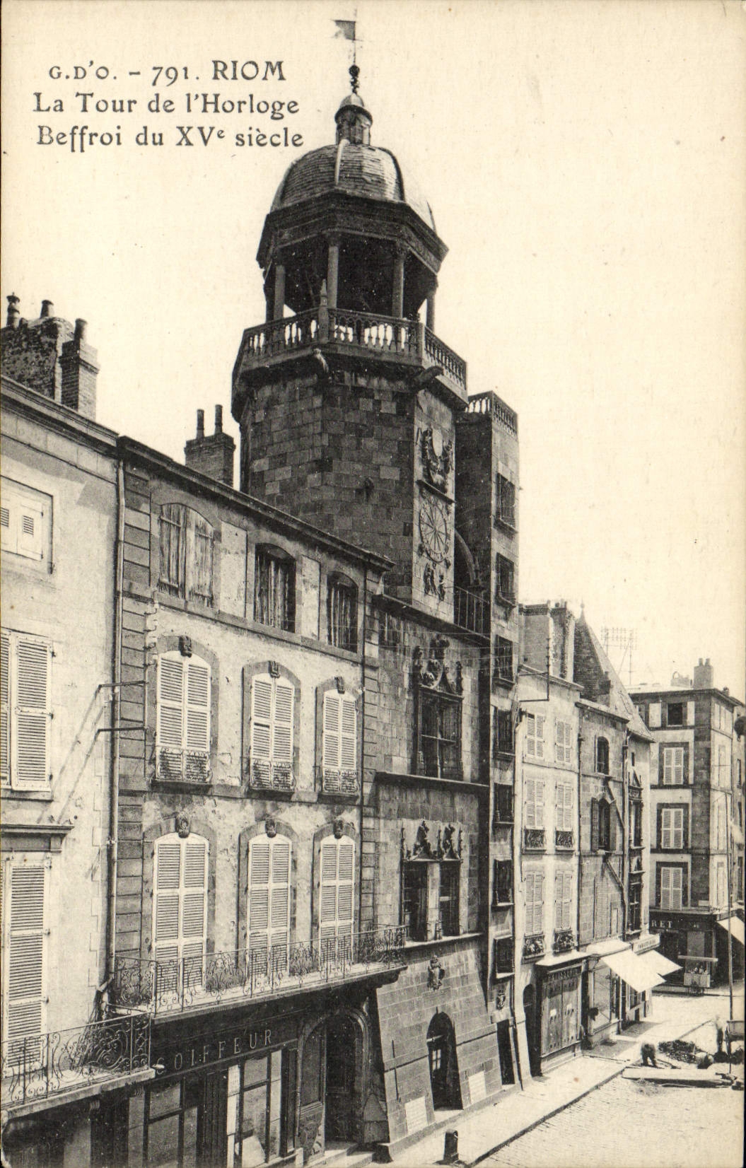 VINTAGE POSTCARD Riom the Tower of the Clock Belfry of 15th