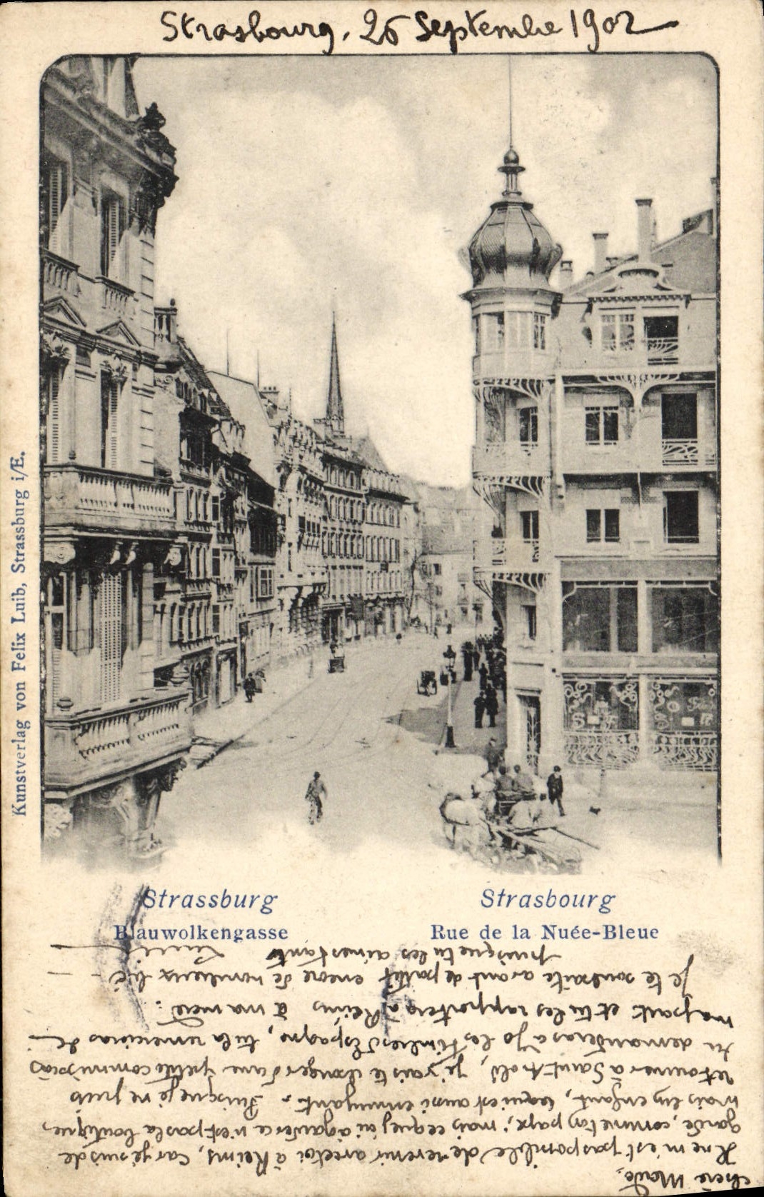 Calle de Estrasburgo de la POSTAL de la VENDIMIA de la nube azul