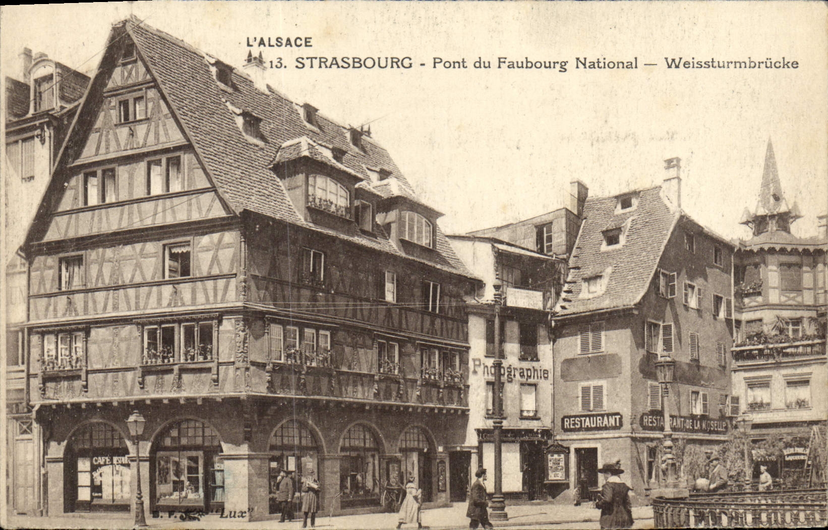 Puente de Alsacia Estrasburgo de la POSTAL de la VENDIMIA del suburbio nacional Weissturmbrucke