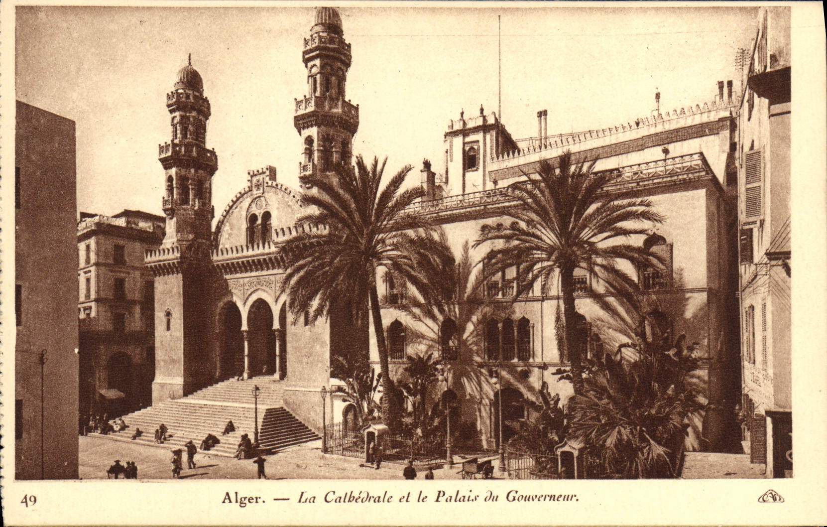 CPA Alger La Cathedrale Et Le Palais Du Gouverneur