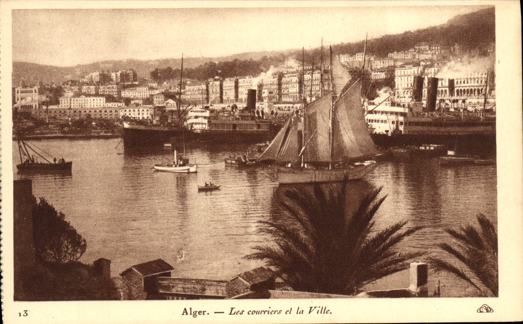 Correos de Argel de la POSTAL de la VENDIMIA y la ciudad de los barcos