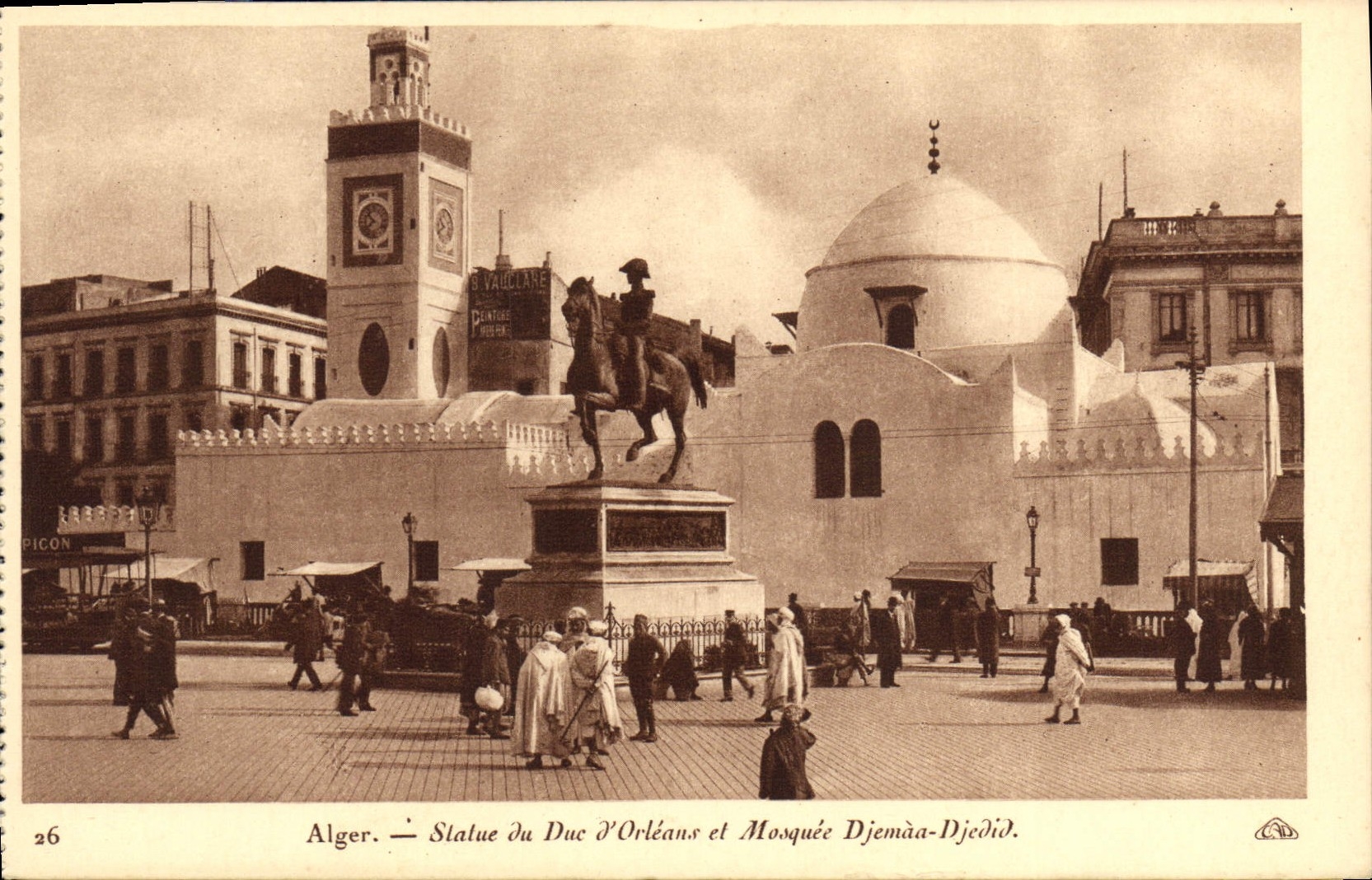 Reglas de Argel de la POSTAL de la VENDIMIA del duque de Orleans y de Mosquee Djeman Djedid