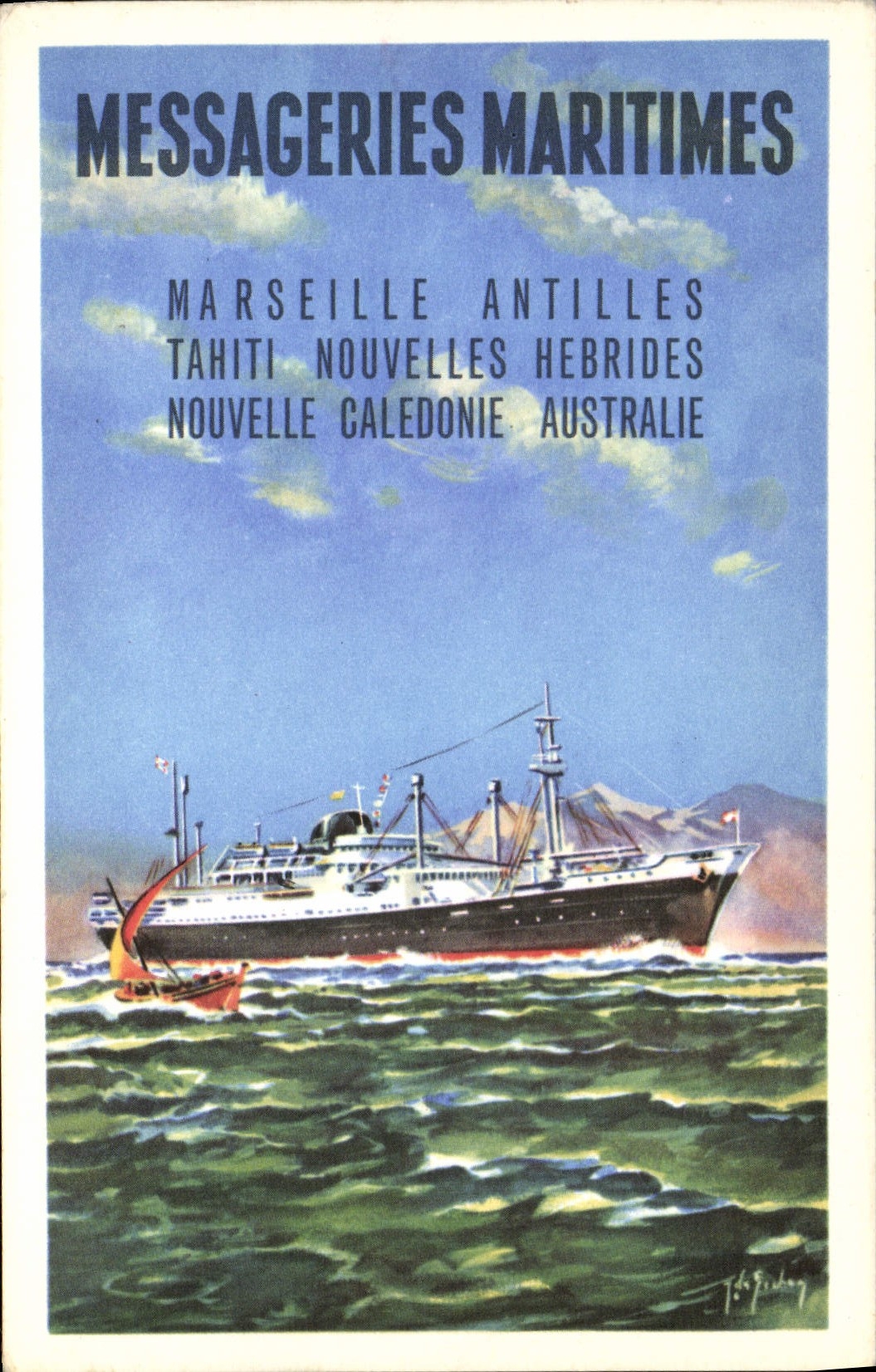 VINTAGE POSTCARD Maritime Transport Marseilles the Antilles Tahiti New Hebrides Boat