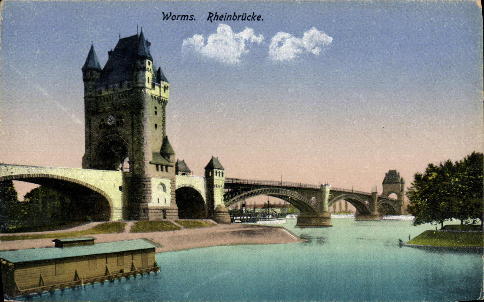 VINTAGE POSTCARD Worms Rheinbrucke