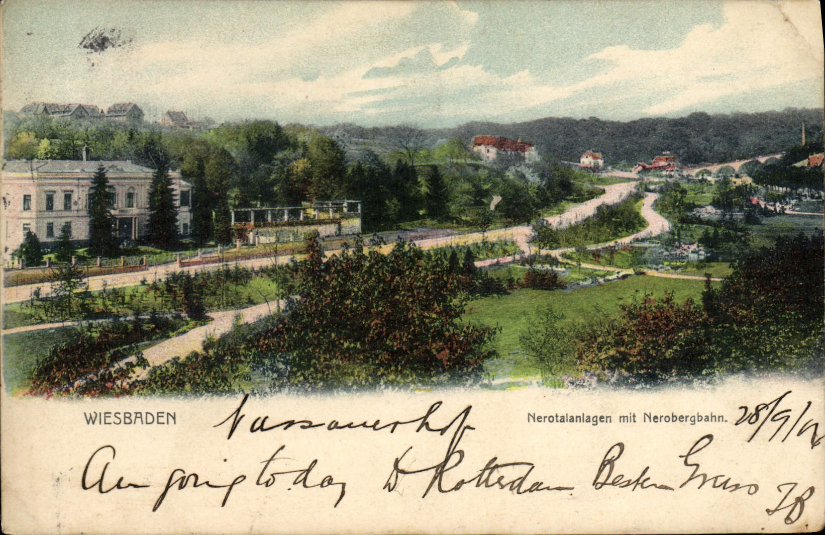 VINTAGE POSTCARD Wiesbaden Nerotalanlagen MIT Nerobergbahn