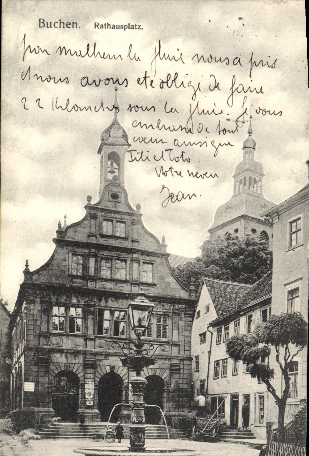 VINTAGE POSTCARD Buchen Rathausplatz