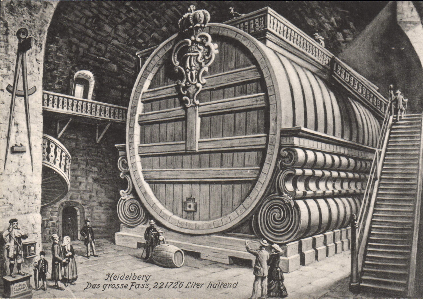 VINTAGE POSTCARD Heidelberg Das Gross Fass Liter Haltend