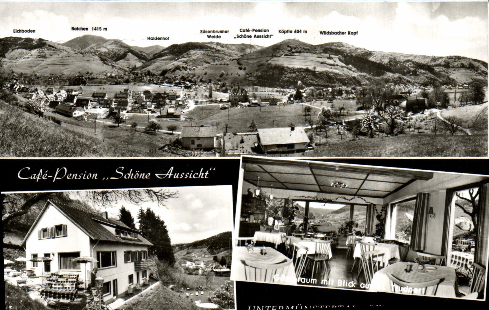 VINTAGE POSTCARD Coffee Pension Schone Aussicht Untermunstertal