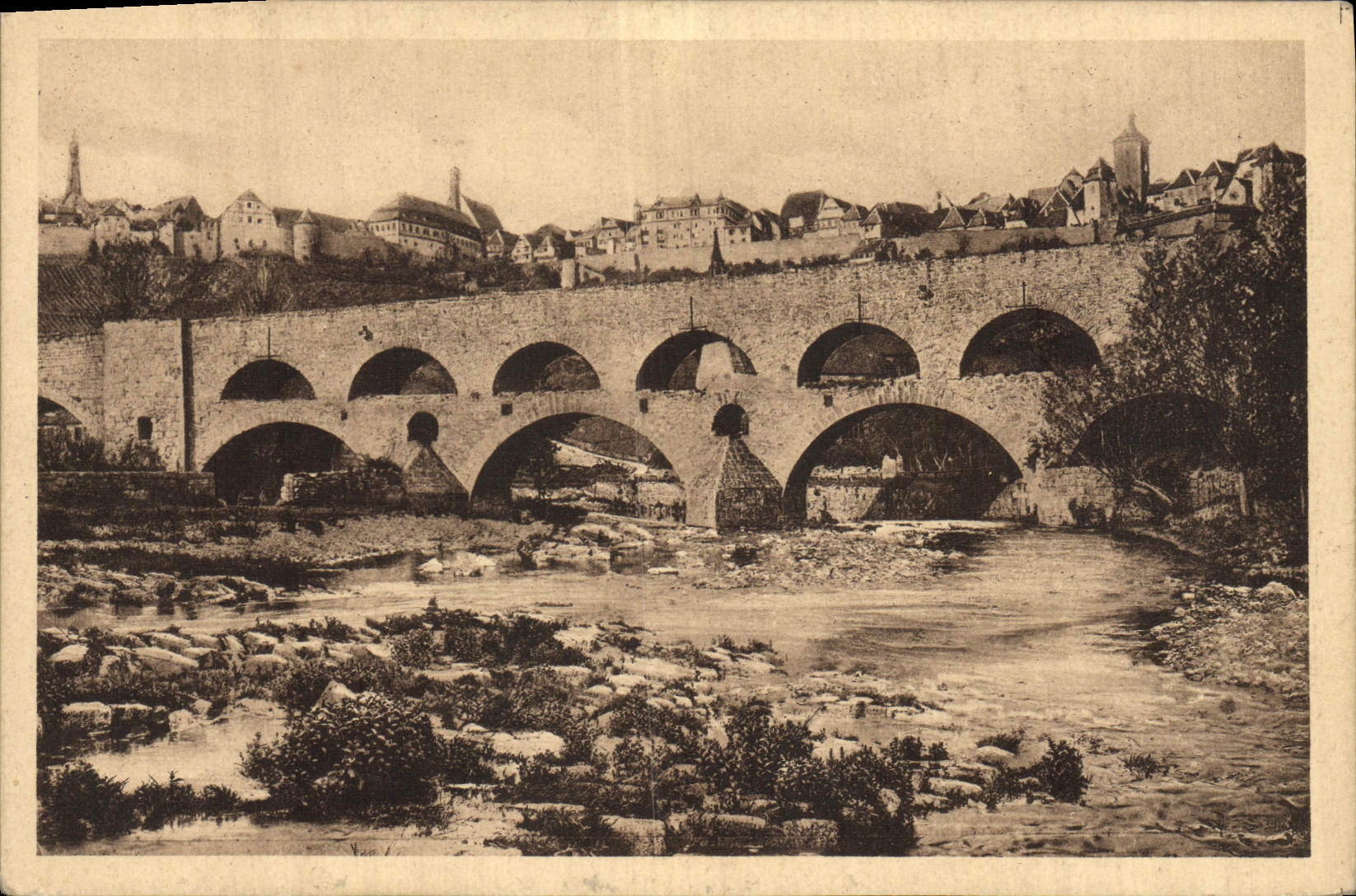 VINTAGE POSTCARD Rothenburg O T Doppelbrucke MIT Stadtpartie