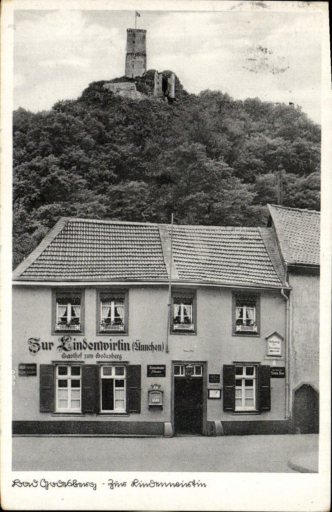 VINTAGE POSTCARD Zur Lindenwirtin Annchen Bad Godesberg has Rh