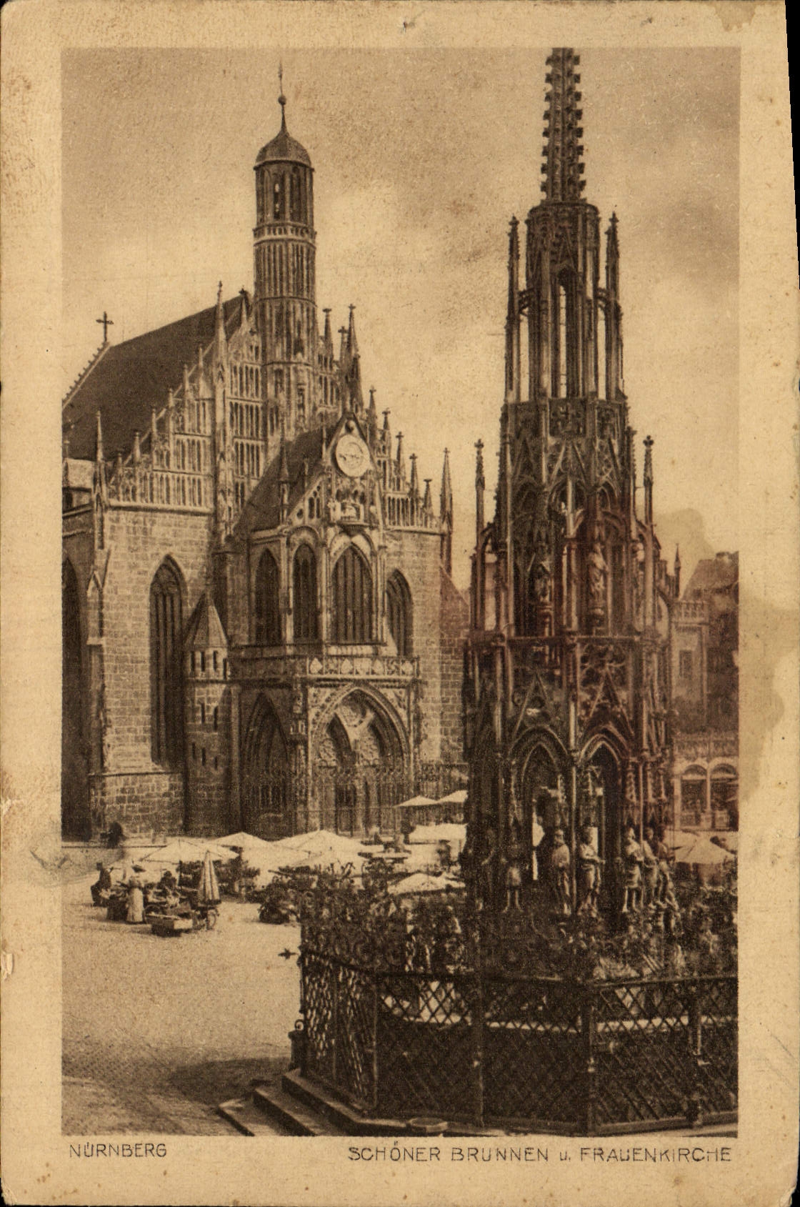 VINTAGE POSTCARD Nurnberg Schoner Brunnen U Frauenkirche