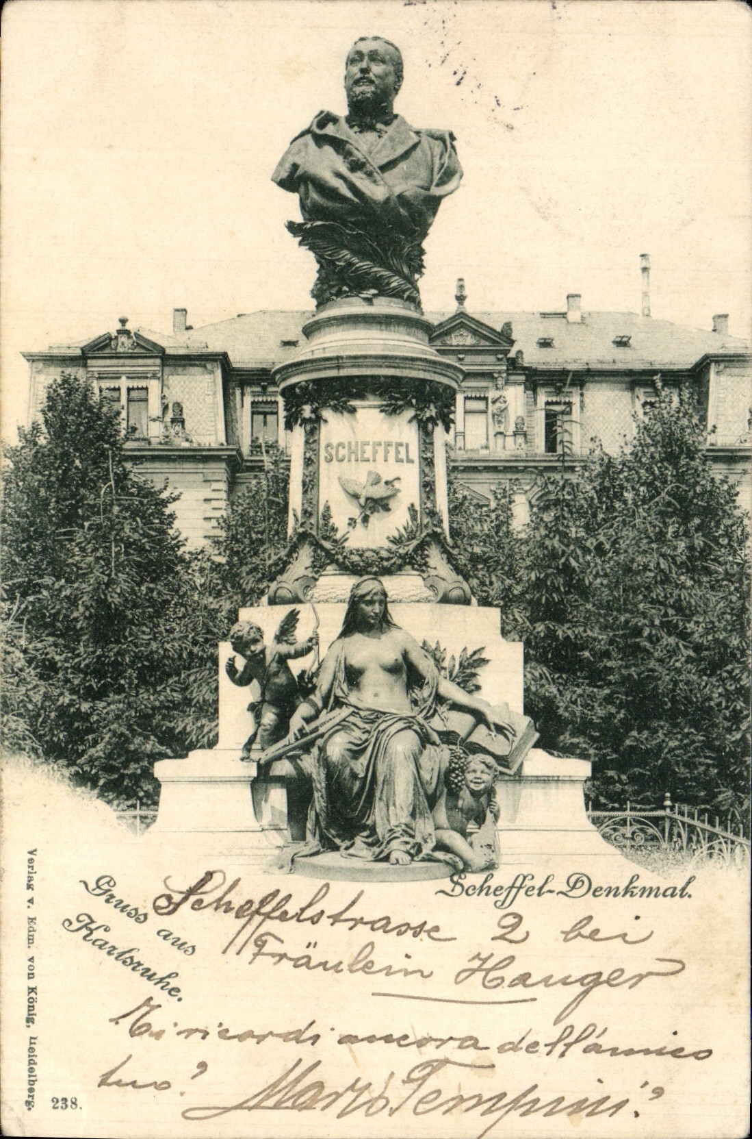 VINTAGE POSTCARD Gruss Aus Karlsruhe Scheffel Denkmal