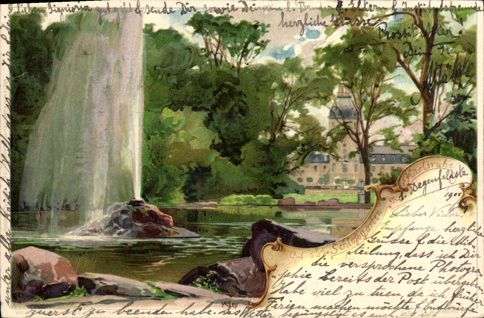 VINTAGE POSTCARD Schlossgarten Karlsruhe