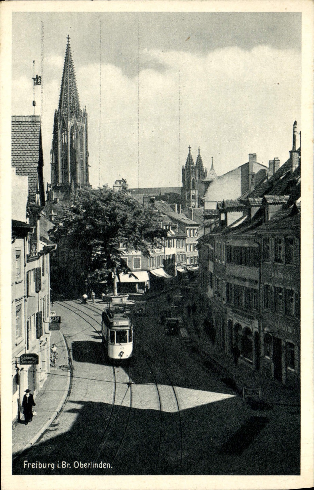 VINTAGE POSTCARD Frieburg I Br Oberlinden Tram