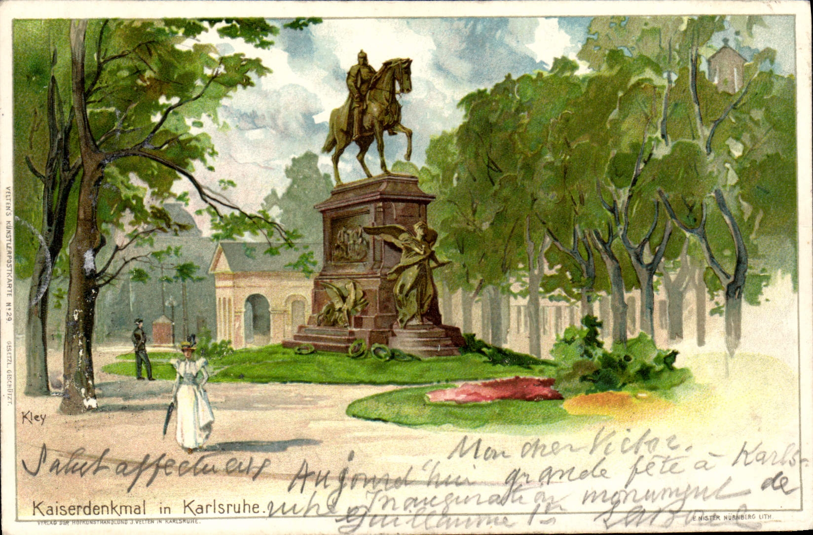 VINTAGE POSTCARD Kaiserdenkmal In Karlsruhe Chart 1897