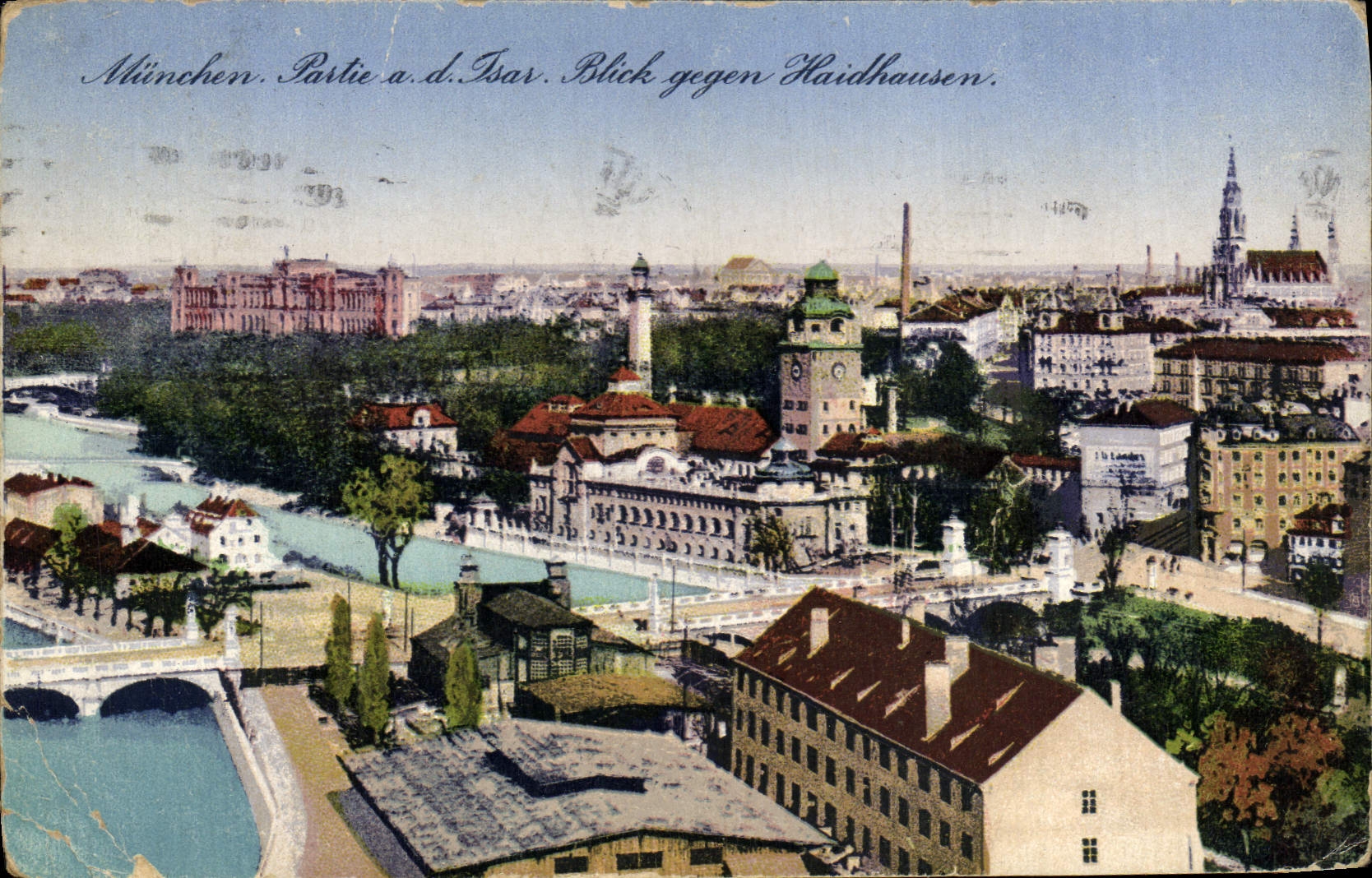 VINTAGE POSTCARD Munchen Partie HAS D Isar Blick Gegen Haidhausen
