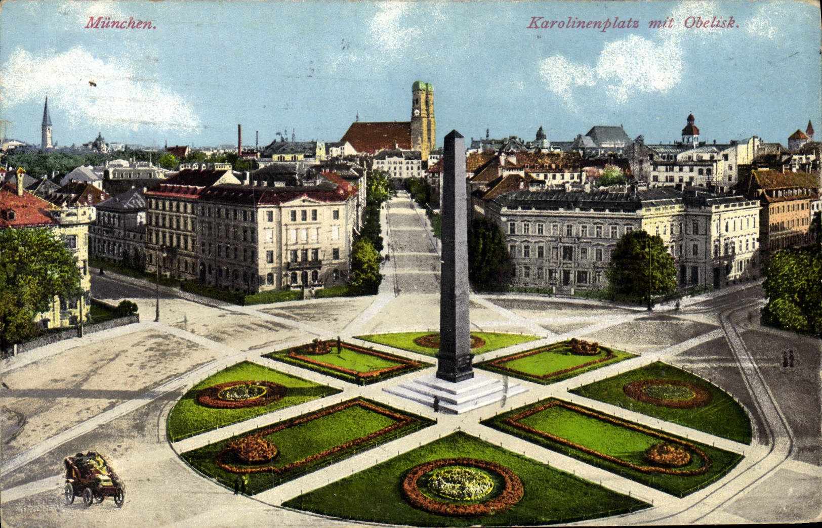 VINTAGE POSTCARD Munchen Karolinenplats MIT Obelisk