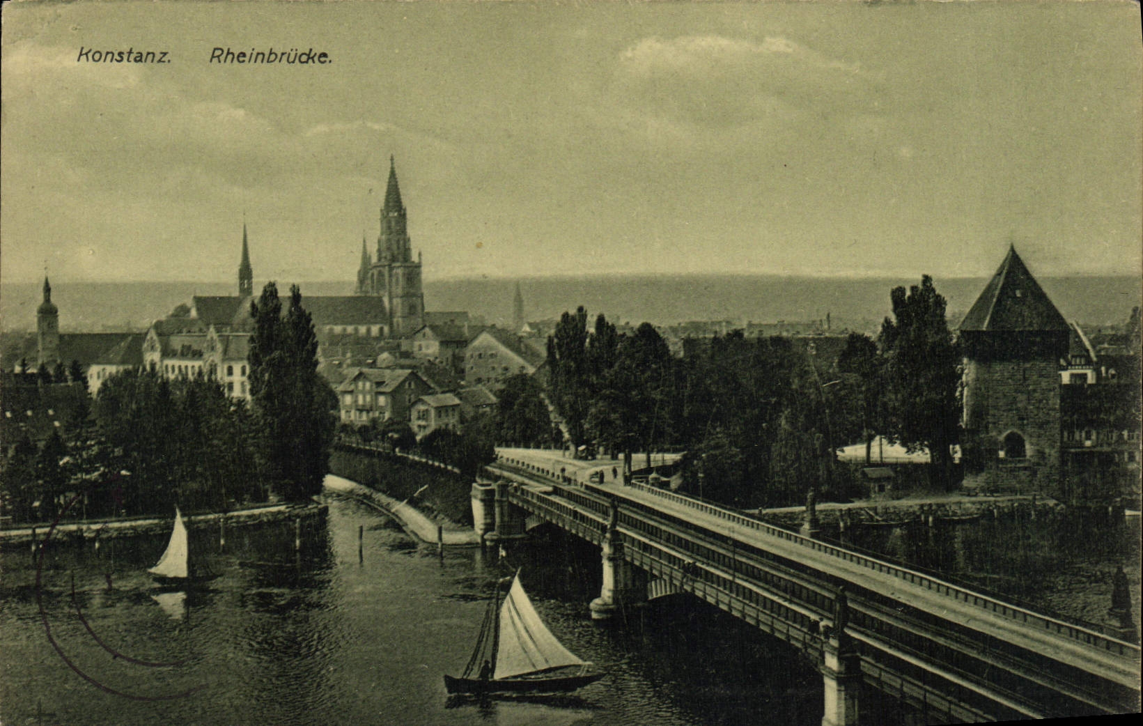 VINTAGE POSTCARD Konstanz Rheinbrucke