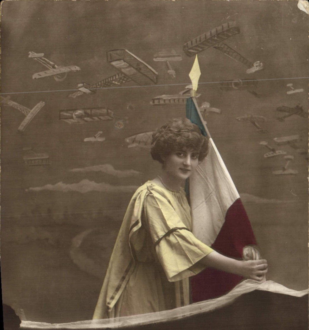 Gloria de la mujer de la fantasía de la POSTAL de la VENDIMIA con los aviadores Militaria plano Draeau en la manera para Alsacia