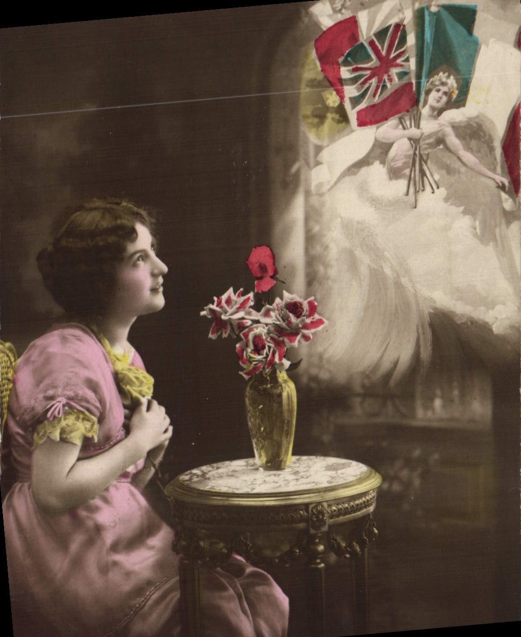 VINTAGE POSTCARD Fantasy Woman Militaria Flags