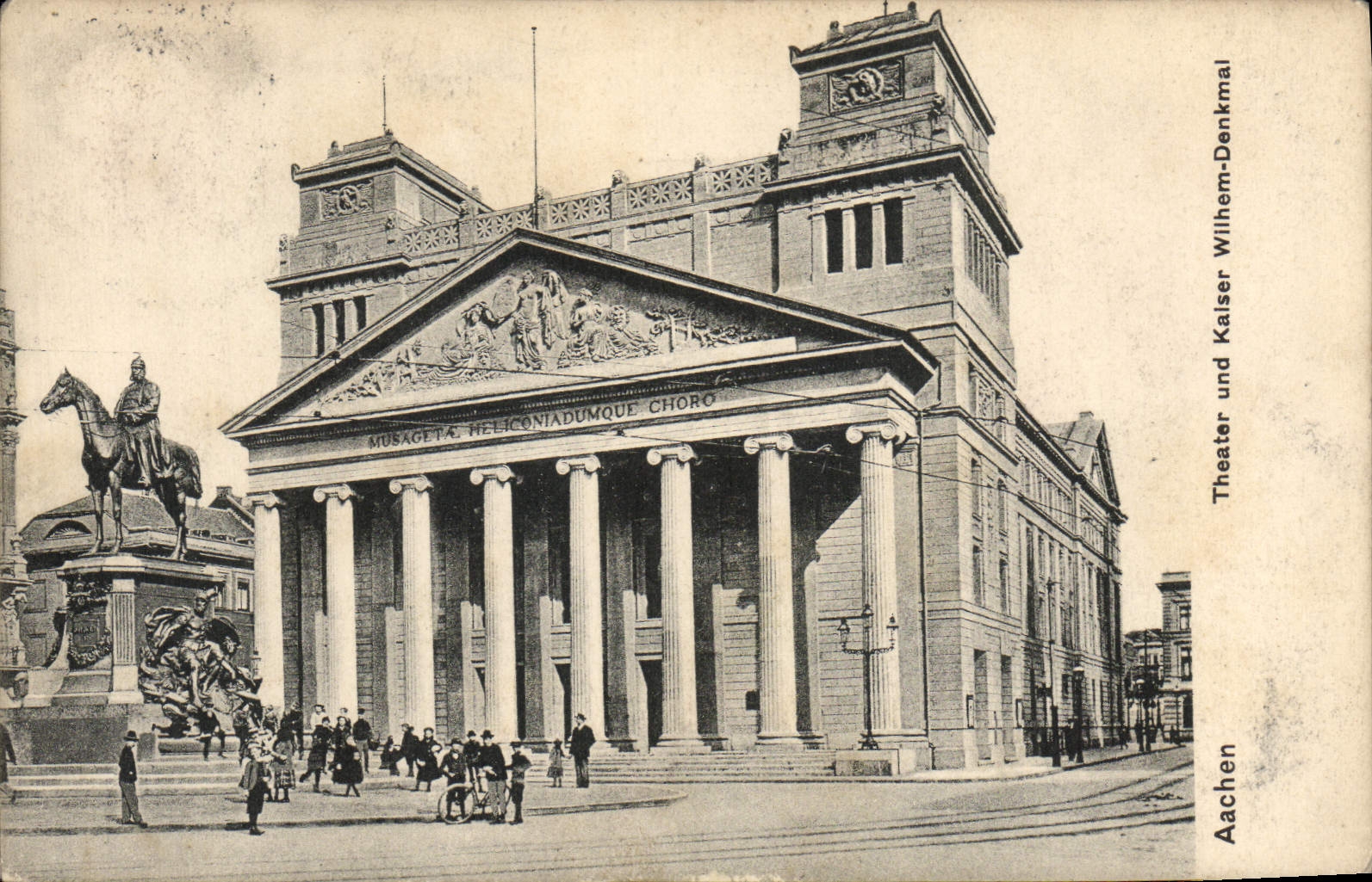 VINTAGE POSTCARD Aachen Theater und Kaiser Wilhem Denkmal