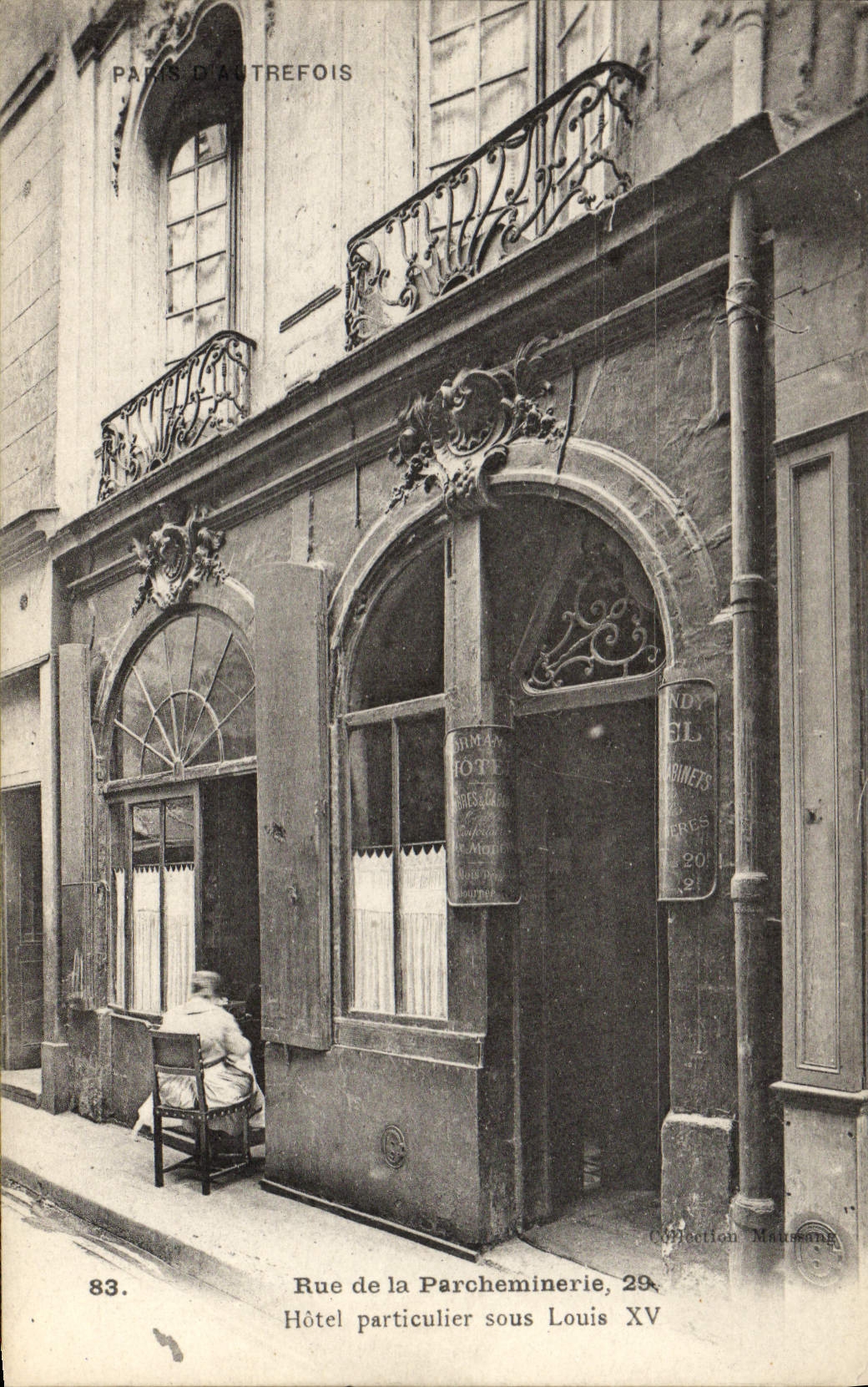 VINTAGE POSTCARD Paris d' Autrefois Street Of the Parchment factory Private mansion Under Louis XV