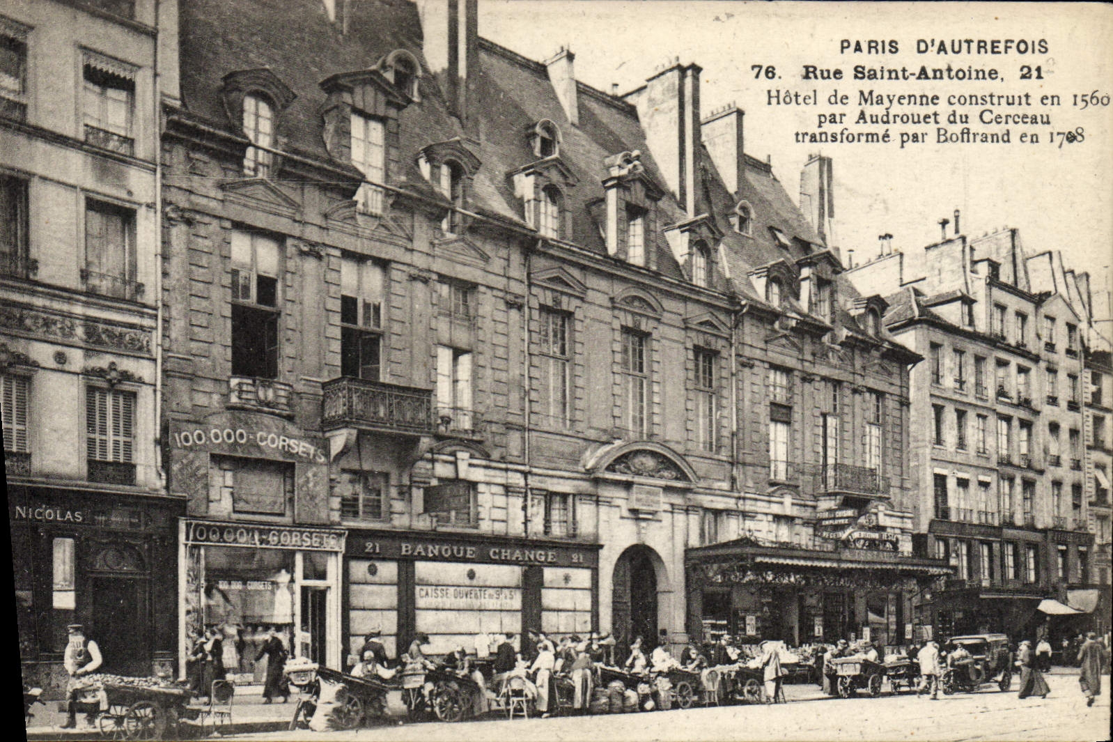 VINTAGE POSTCARD Paris D' Autrefois Street Saint Antoine Hotel De Mayenne Construt By Audrouet Of the Hoop