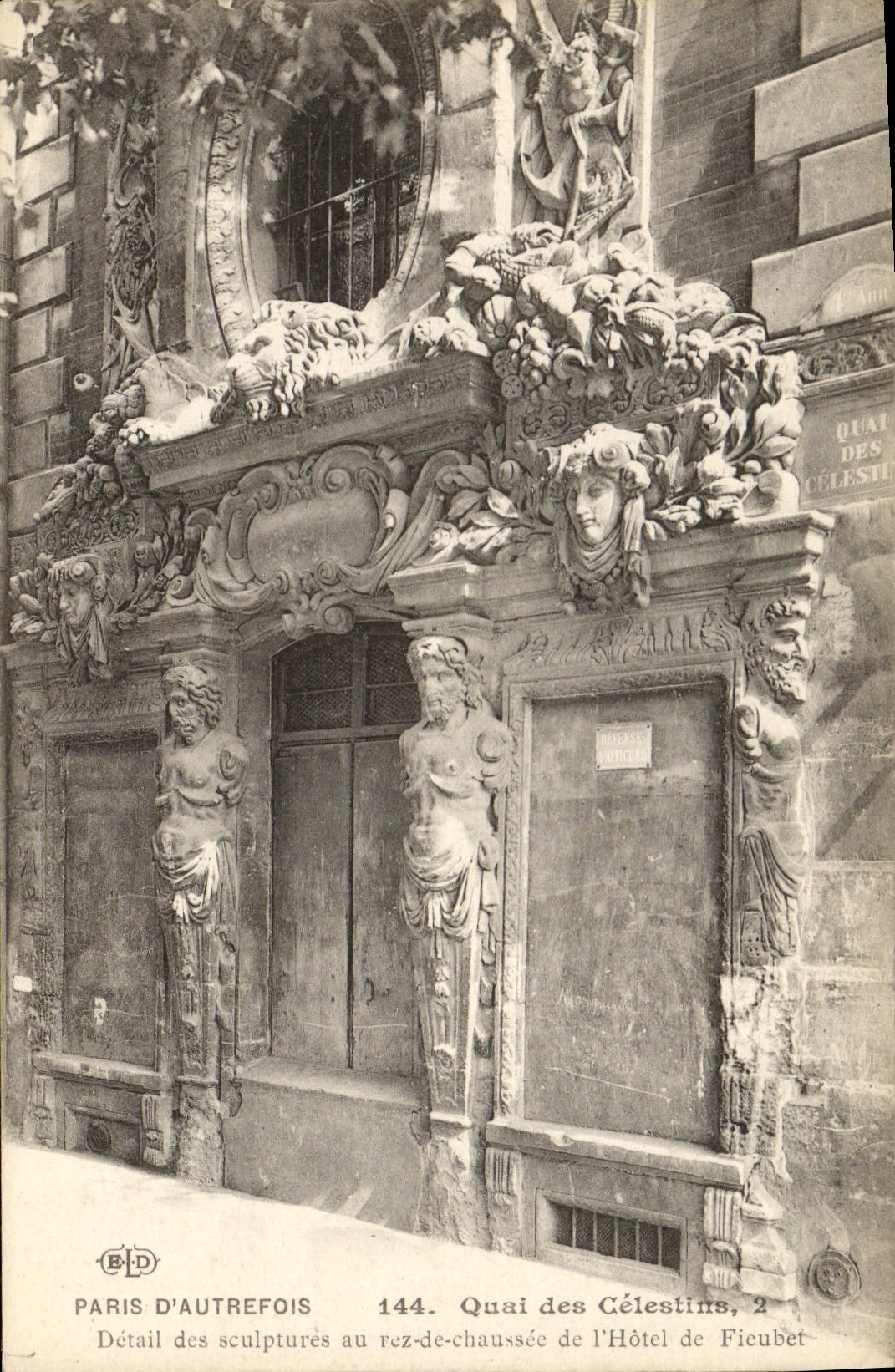 VINTAGE POSTCARD Paris D' Autrefois Quay Of Celestins Detail Of the Sculptures In Rez De Chaussee Of the Hotel De Fieubet