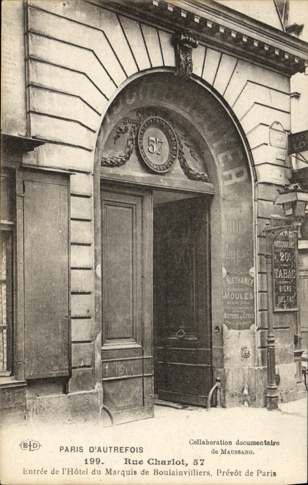VINTAGE POSTCARD Paris d' Autrefois Street Charlot Entered Of the Hotel Of the Marquis De Boulainvilliers Provost of Paris