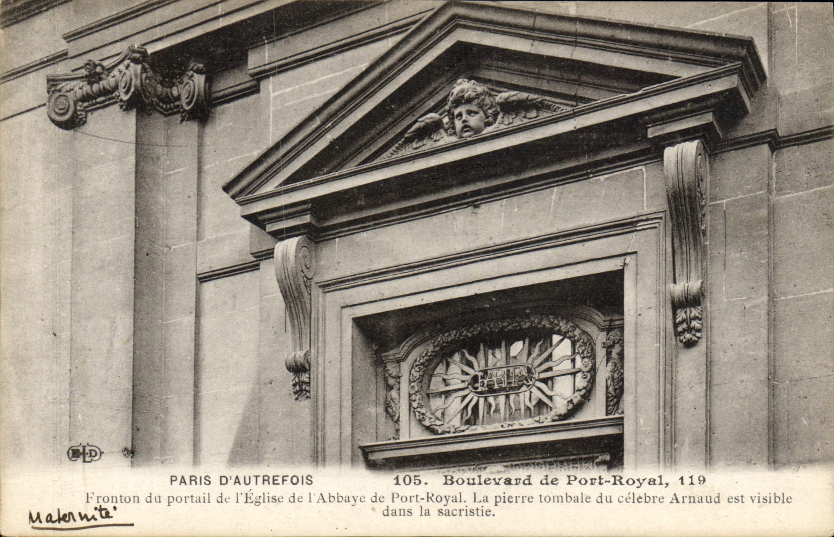Bulevar de Autrefois del d de París de la POSTAL de la VENDIMIA del frontón portuario real de la puerta de la iglesia de la abadía del puerto real
