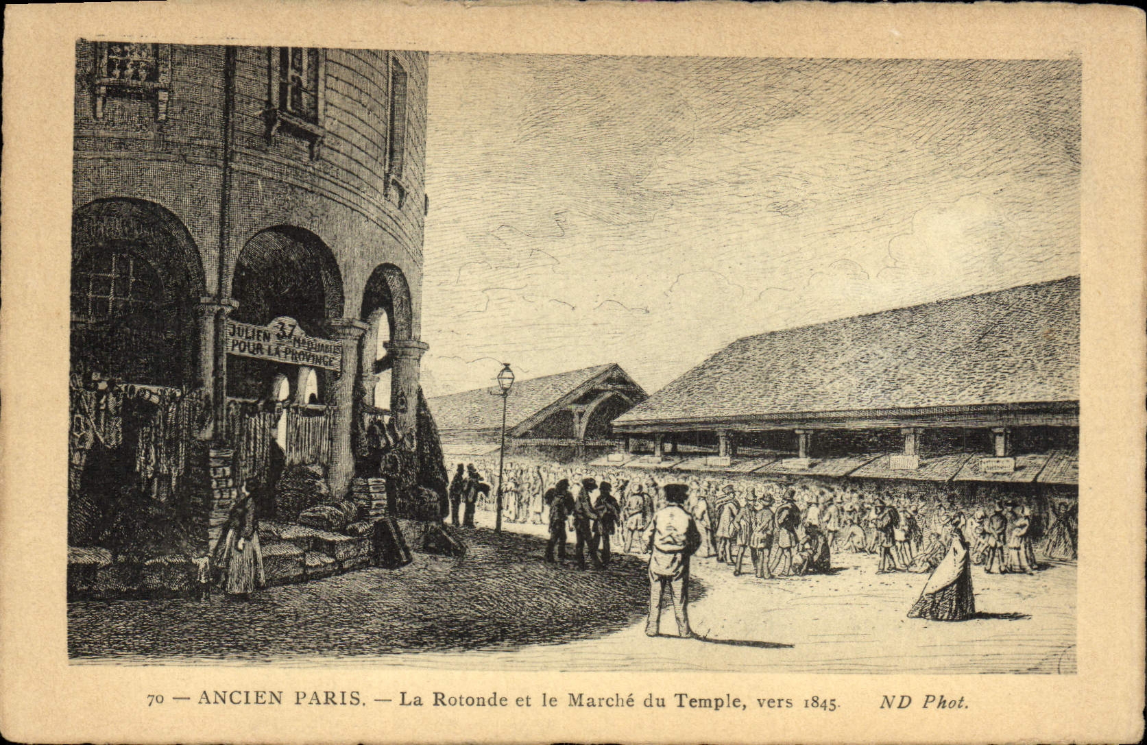 POSTAL París vieja de la VENDIMIA el de la Rotonda y el mercado del templo cerca de 1845