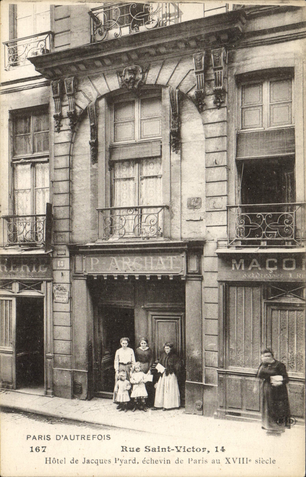 VINTAGE POSTCARD Paris D' Autrefois Street Saint Victor Hotel of Jacques Pyrard writer of Paris with 18th
