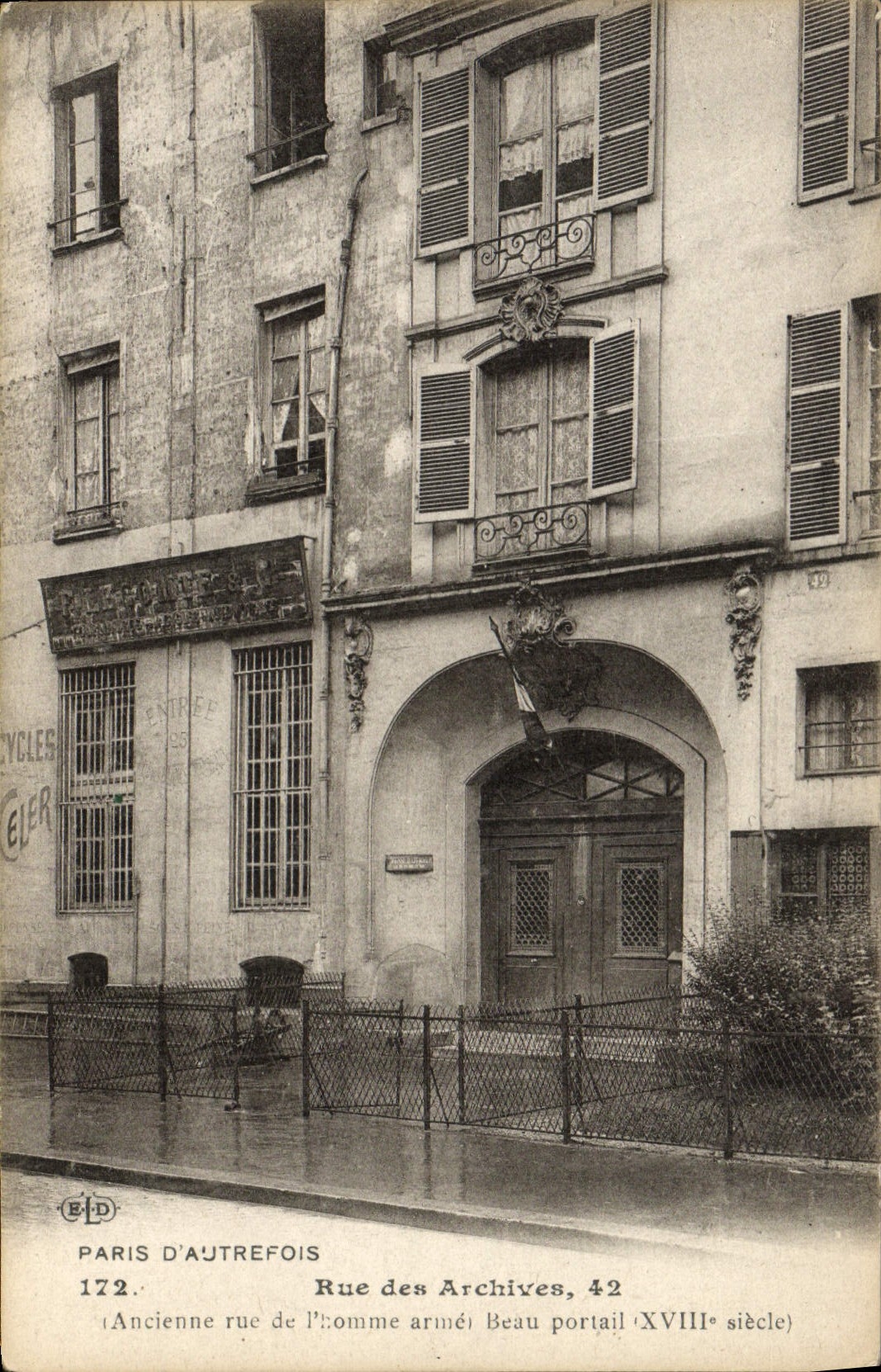 VINTAGE POSTCARD Paris D' Autrefois Street Of the Files Old street of the man arms Beau gate 18th