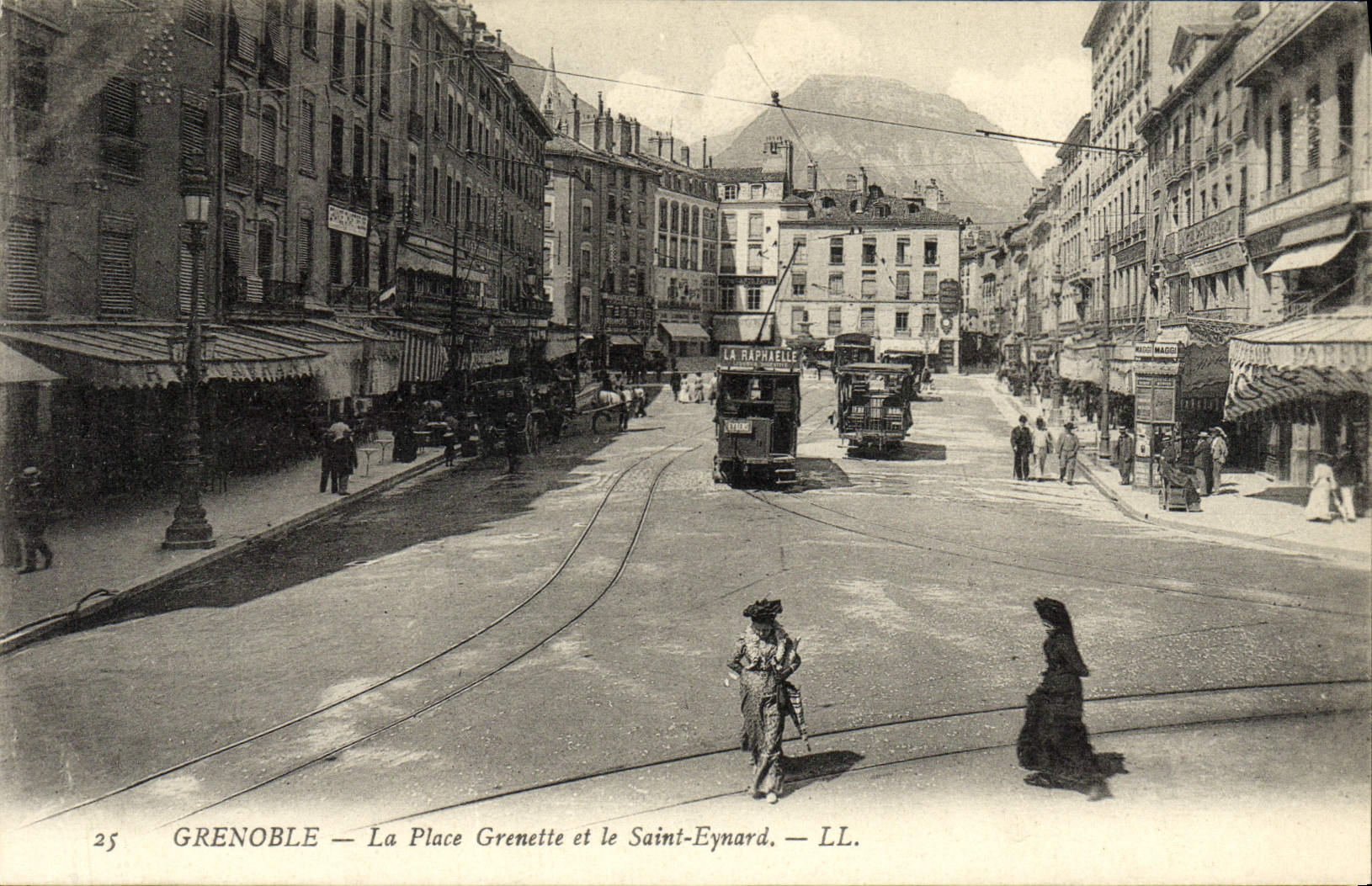 POSTAL Grenoble de la VENDIMIA el lugar de Grenette y Saint la tranvía de Eynard
