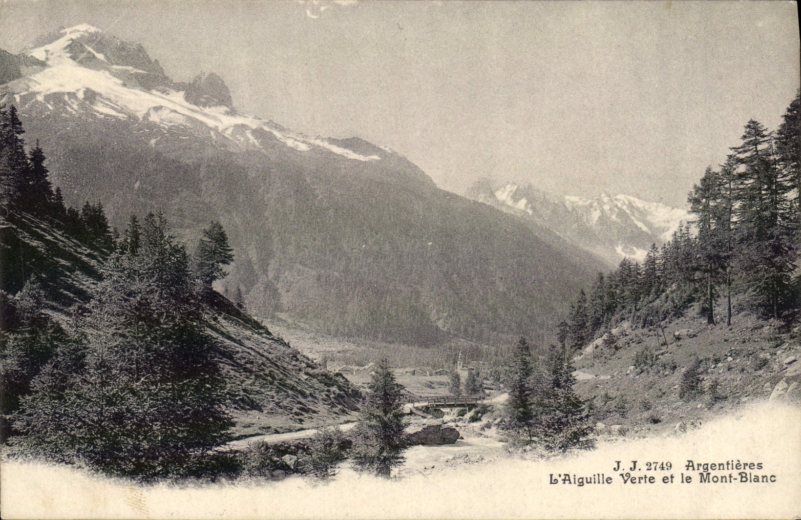POSTAL Argentieres de la VENDIMIA la aguja verde y Mont Blanc