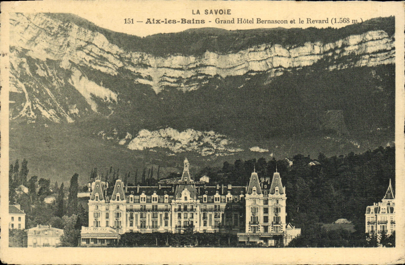 VINTAGE POSTCARD Aix les Bains Large Hotel Bernascon and Revard