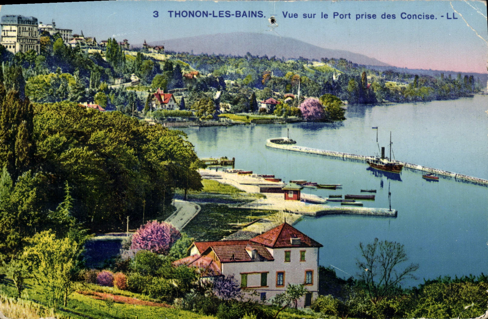 VINTAGE POSTCARD Thonon Les Bains Seen On the Port Taken Of the Concise one