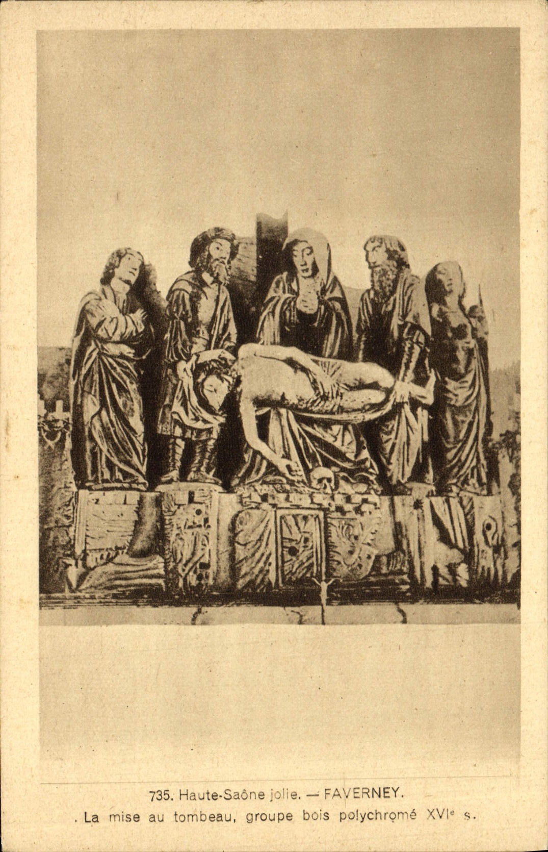 VINTAGE POSTCARD Faverney the Setting With the Tomb Groups Polychrome Wood