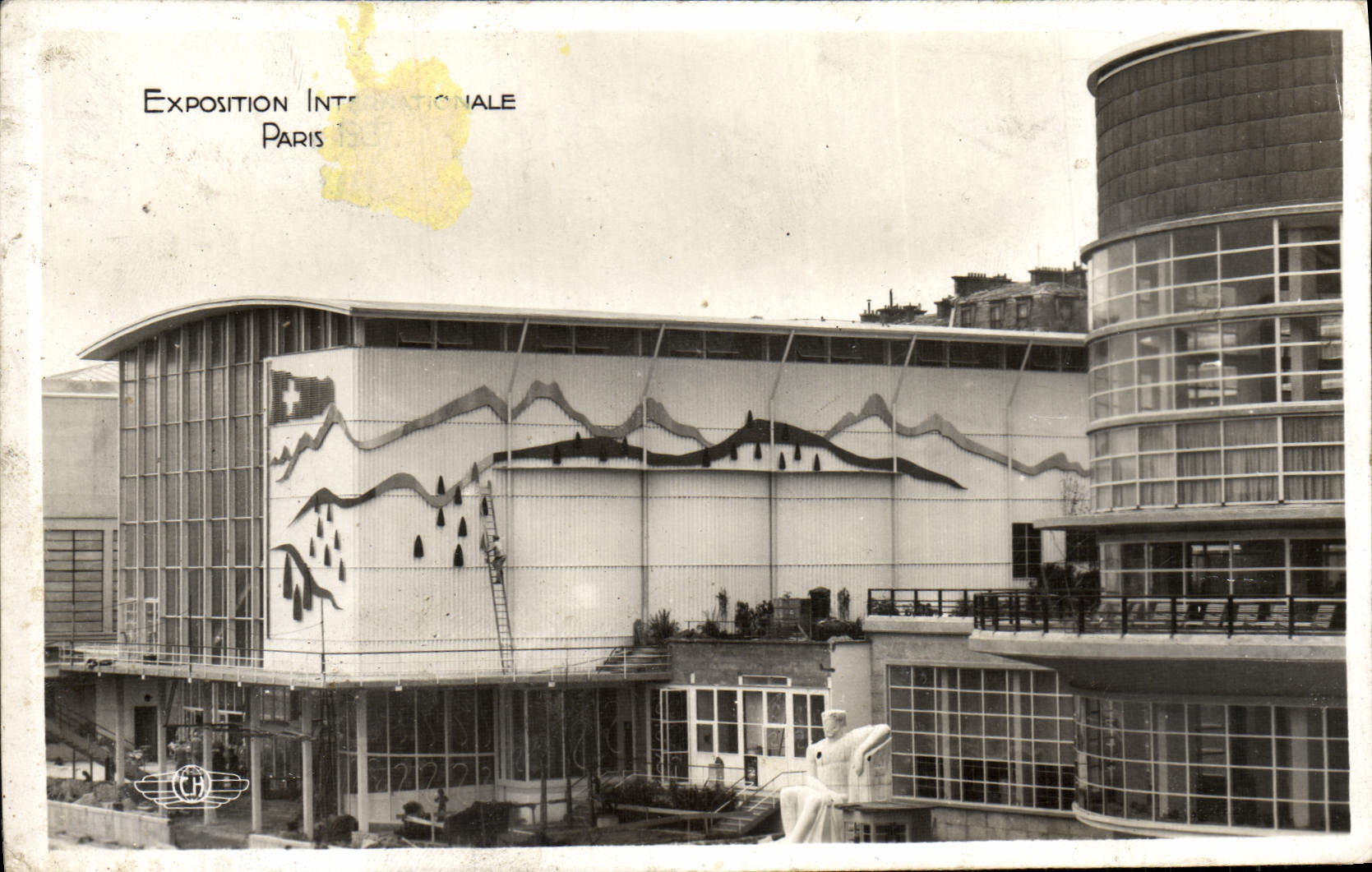 VINTAGE POSTCARD International exhibition Paris 1937 Houses of Belgium and Switzerland