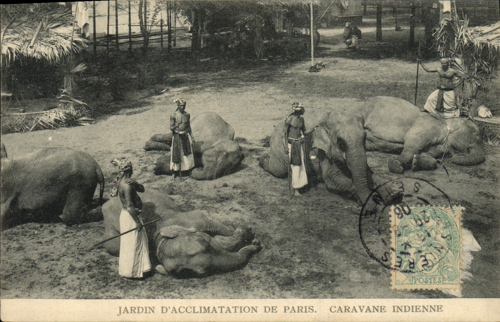 VINTAGE POSTCARD Paris Zoological gardens Indian Caravan Elephant Elephants