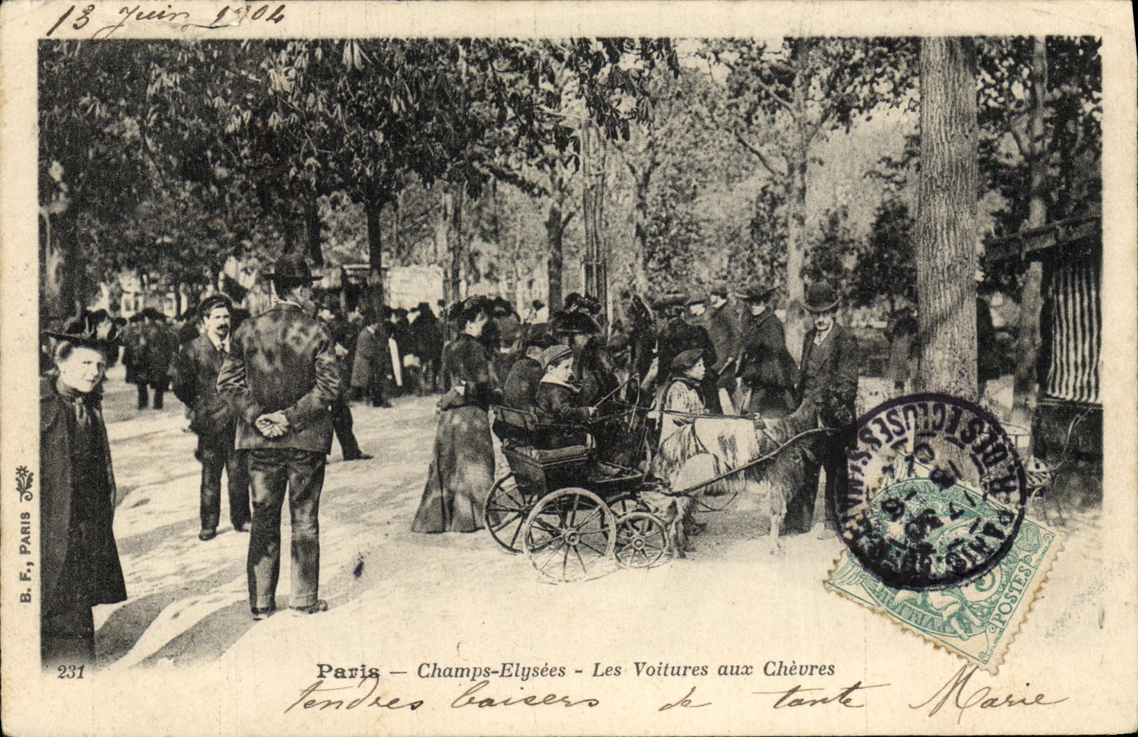 VINTAGE POSTCARD Paris Champs Elysées Cars With the Goats Goat TOP