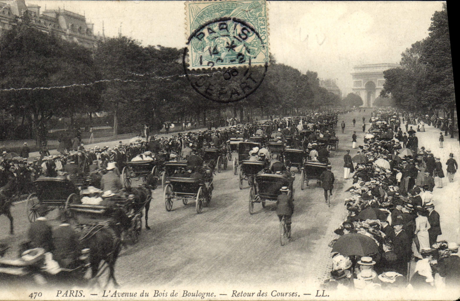 POSTAL París de la VENDIMIA la vuelta del Bois de Boulogne de la avenida de las razas