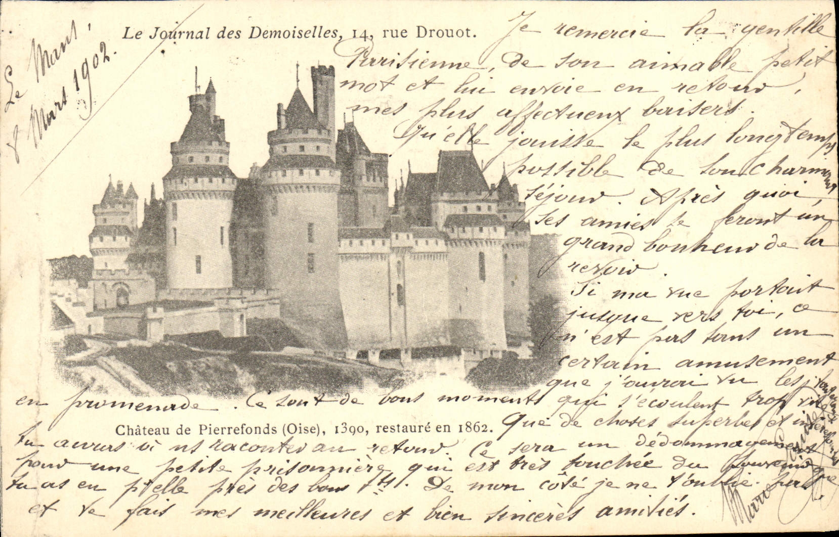 CPA Chateau de Pierrefonds Chateau Publicite Le Journal des Demoiselles rue Drouot
