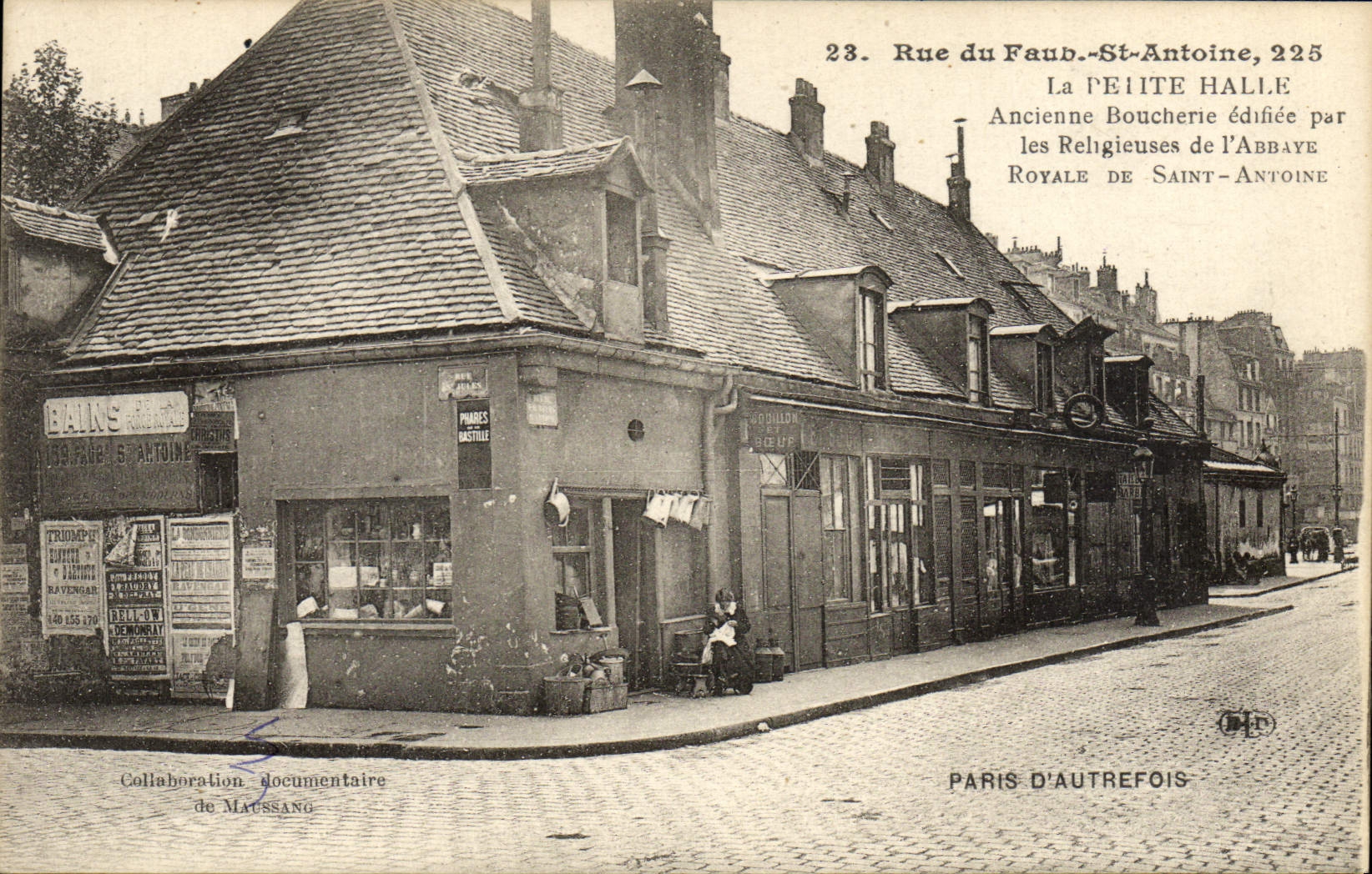 Calle de la POSTAL de la VENDIMIA del edifiee viejo de la carnicería del mercado del St Antonio Peiite de Faub de las monjas de la abadía real París